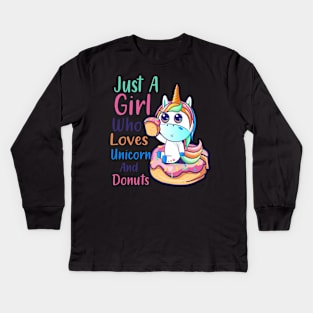 Just A Girl Who Loves Unicorn And Donuts Donut Day Kids Long Sleeve T-Shirt